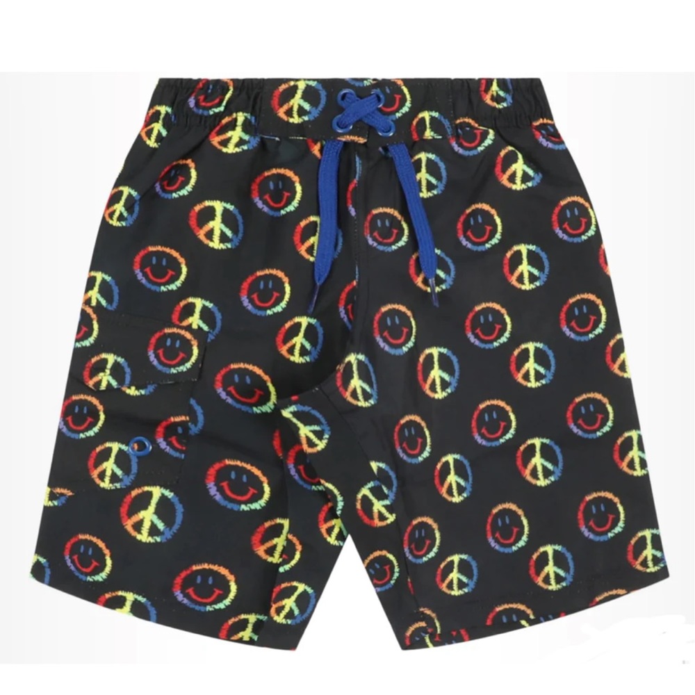 Mish Boys Swim black and rainbow happy peace size 6